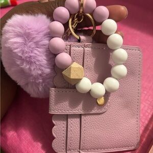 Purple Card Holder with Beaded Keychain